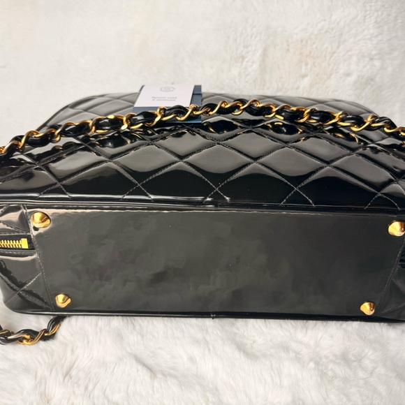 CHANEL Quilted CC Chain 2way Hand Bag Black Patent Leather size 13x10x4.2 - Picture 4 of 17